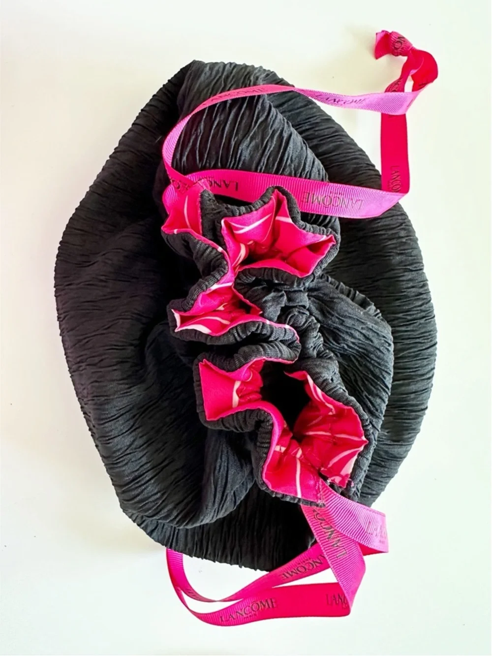 Lancôme Drawstring Pouch Toiletry Bag Black Hot Pink Gift Bag
